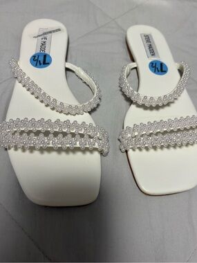 Steve Madden White Pearl-Trim Sandals
